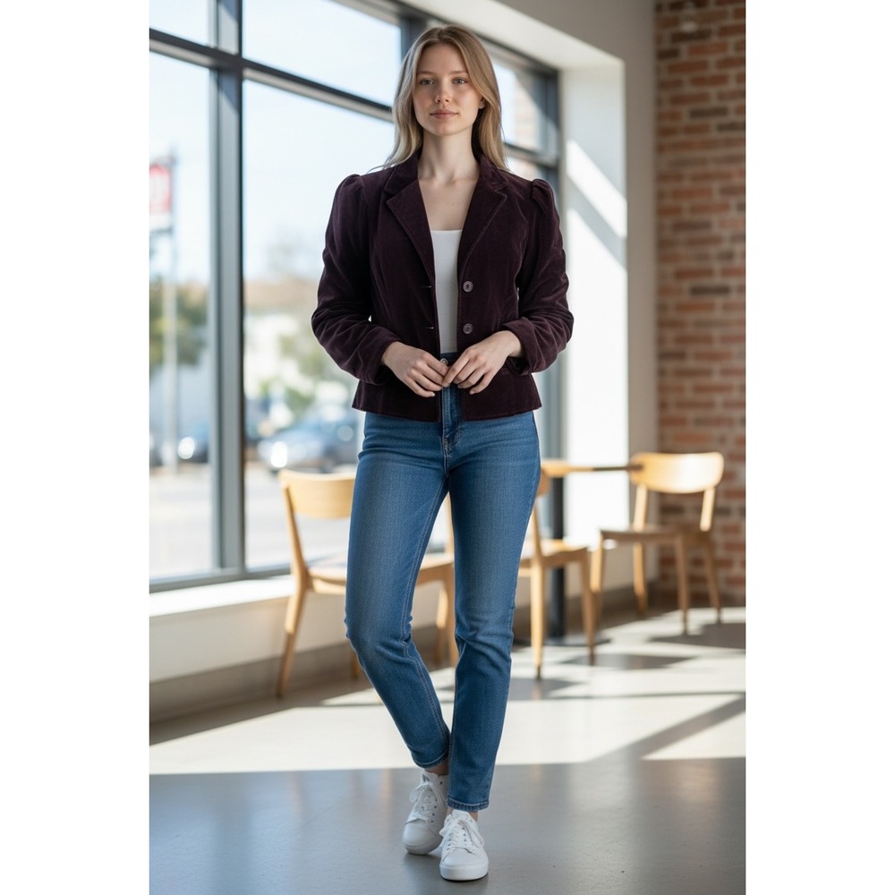 Fashion‎ Conspiracy Vintage Plum Purple Corduroy Cropped Blazer Puff Shoulder 3